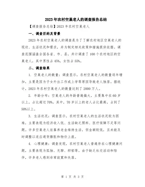 2023年农村空巢老人的调查报告总结