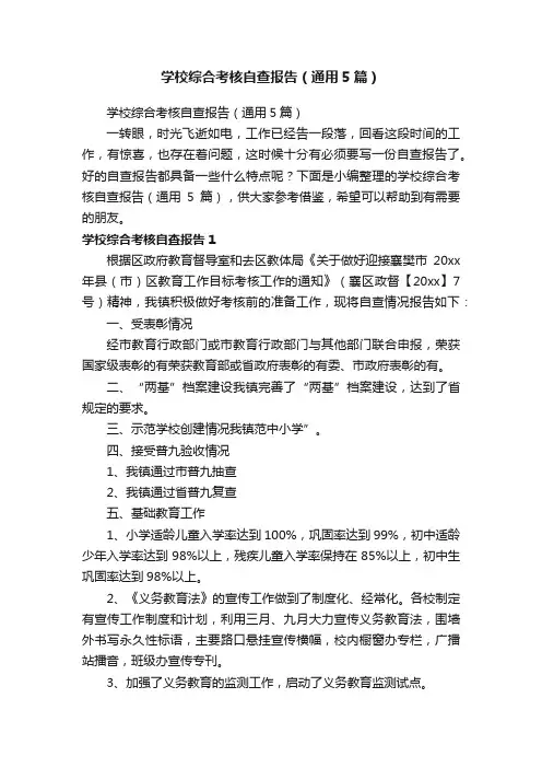 学校综合考核自查报告（通用5篇）