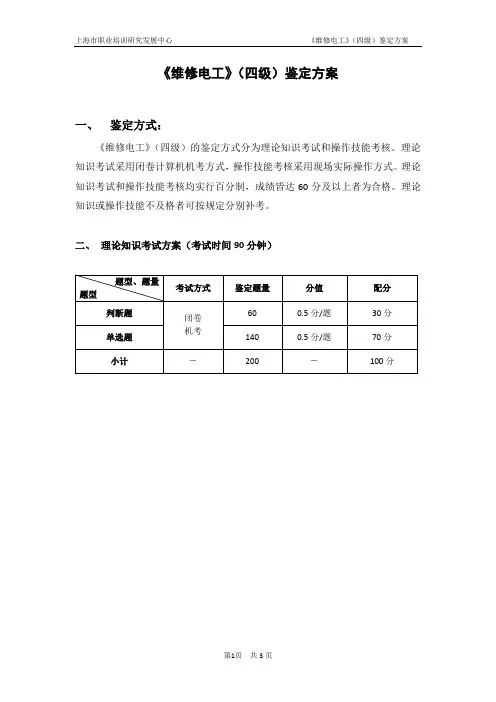 维修电工_4级_鉴定方案