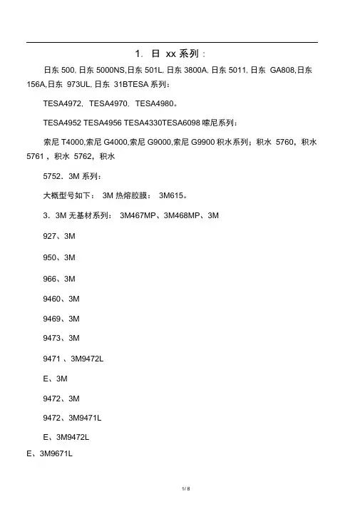 各种胶带型号