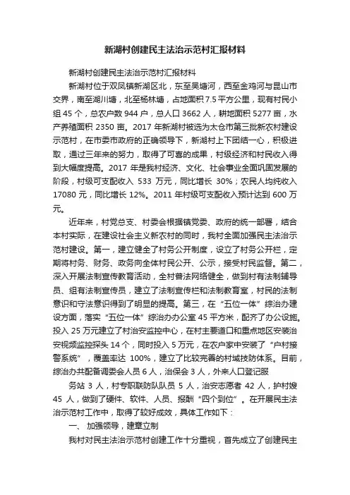 新湖村创建民主法治示范村汇报材料