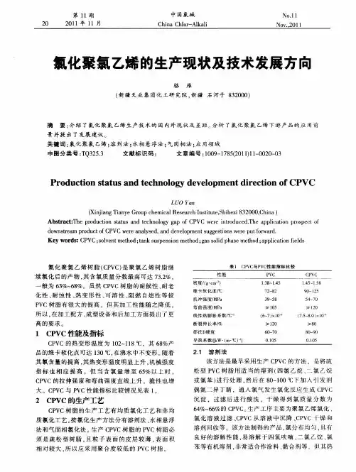 氯化聚氯乙烯的生产现状及技术发展方虚