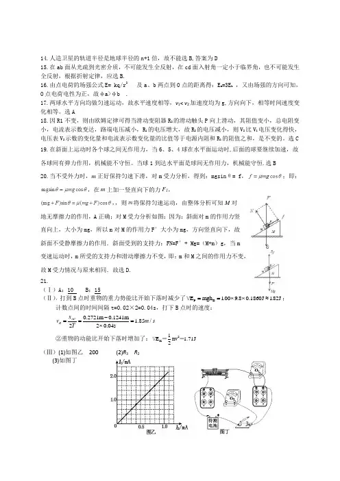 合肥八中2014届高三二模理综物理答案