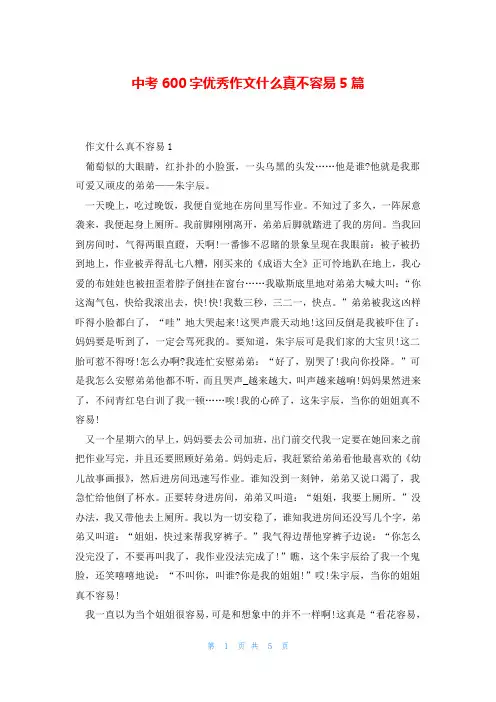 中考600字优秀作文什么真不容易5篇