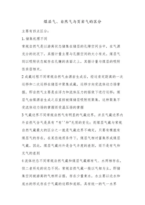 煤层气、天然气与页岩气的区别