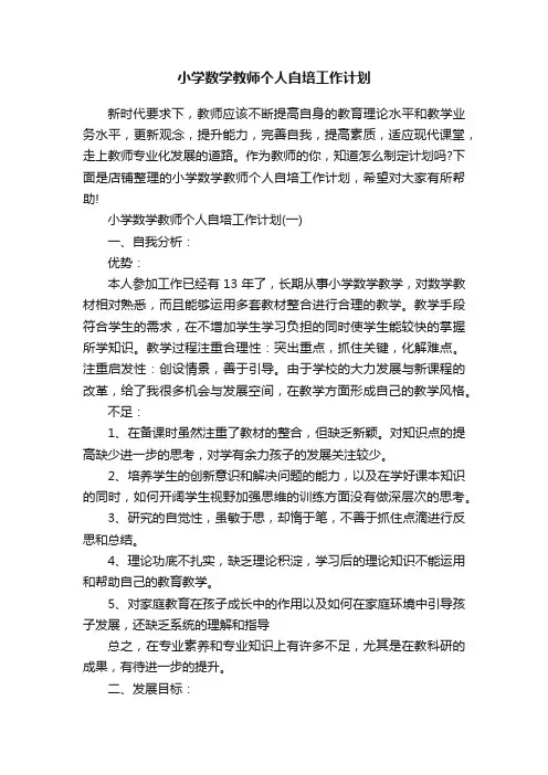 小学数学教师个人自培工作计划