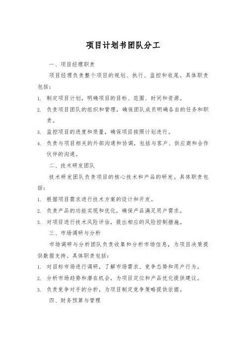 项目计划书团队分工