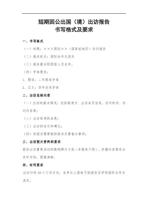短期因公出国(境)出访报告书写格式及要求