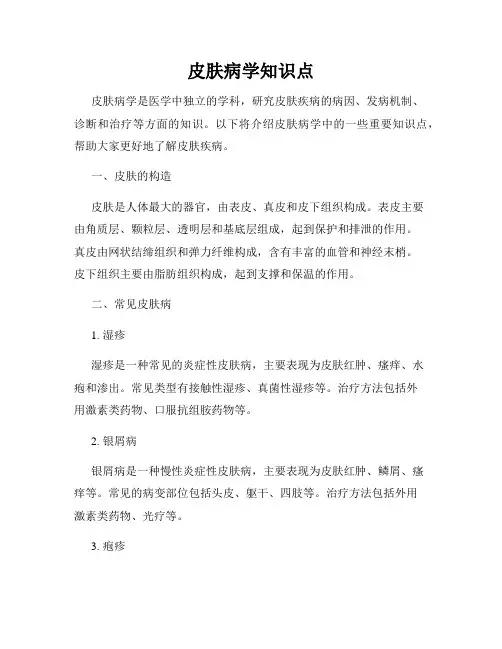 皮肤病学知识点