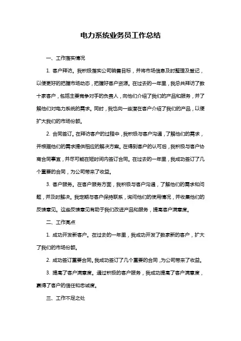 电力系统业务员工作总结