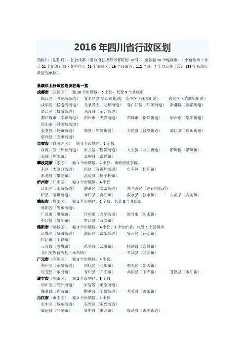 2016年四川省行政区划
