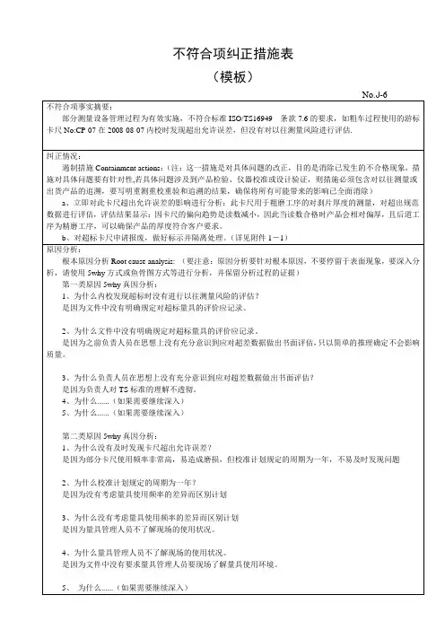 不符合项模板