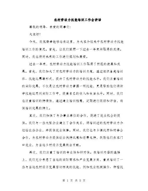 农村劳动力技能培训工作会讲话（2篇）