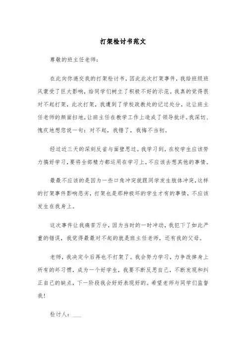 打架检讨书范文(五篇)