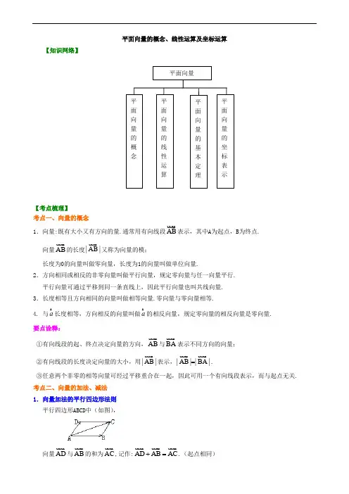 平面向量概念及线性运算知识点及习题