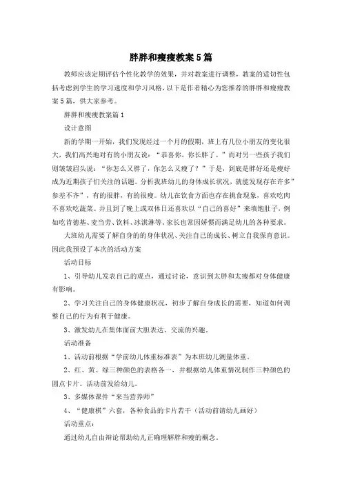 胖胖和瘦瘦教案5篇