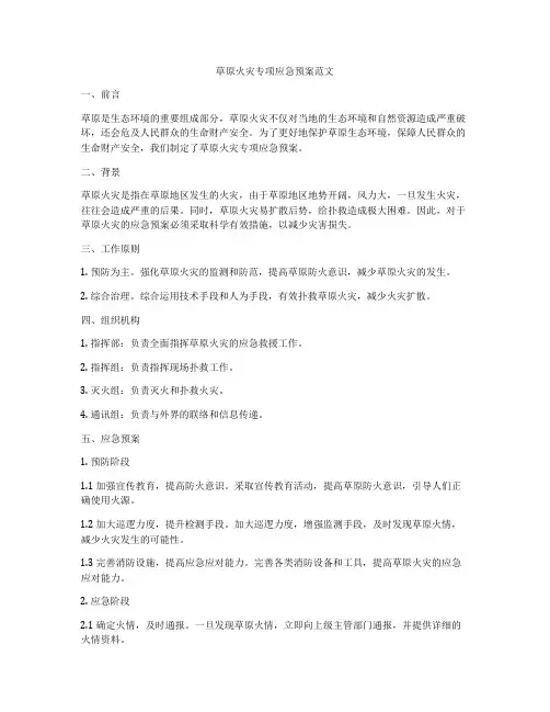 草原火灾专项应急预案范文