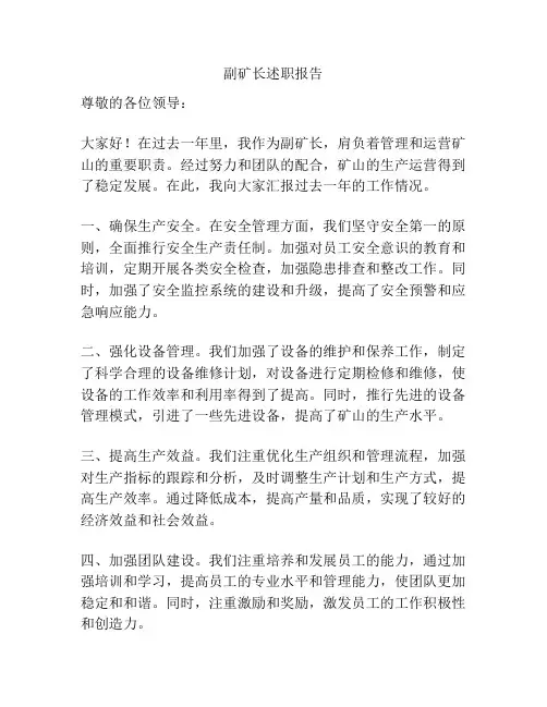 副矿长述职报告