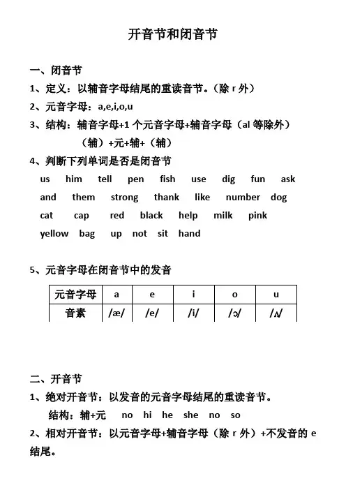 开音节和闭音节