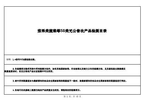 农业部(58类农产品检测目录)