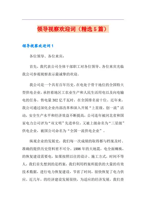 领导视察欢迎词(精选5篇)