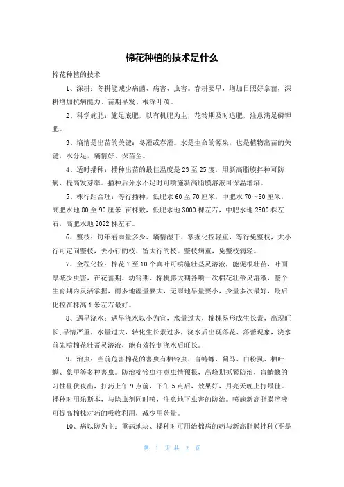 棉花种植的技术是什么