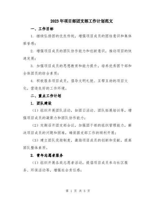 2023年项目部团支部工作计划范文 