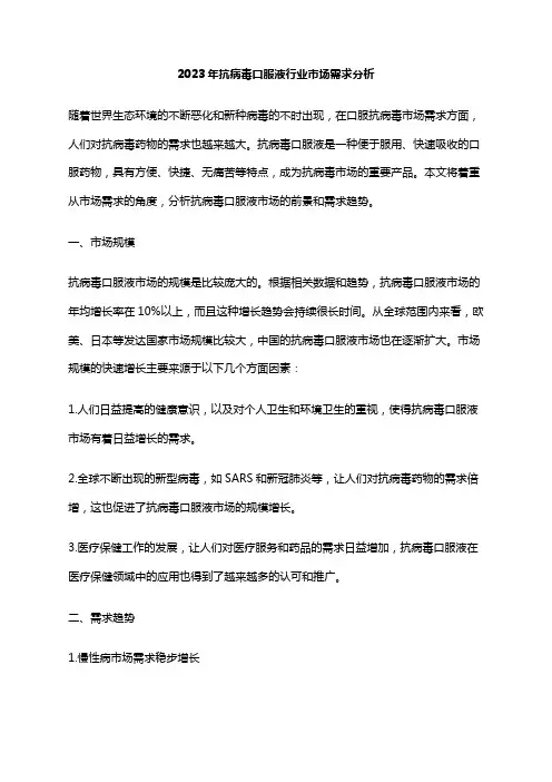 2023年抗病毒口服液行业市场需求分析
