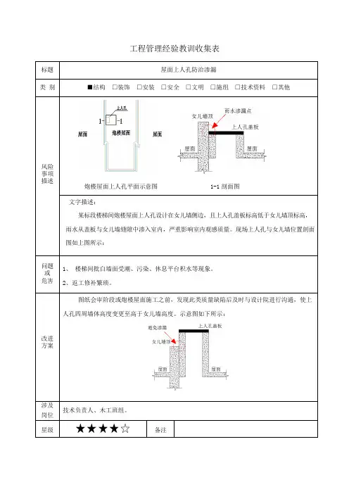 建筑施工优秀工艺做法(屋面上人孔防治渗漏)