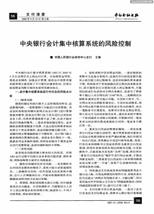 中央银行会计集中核算系统的风险控制