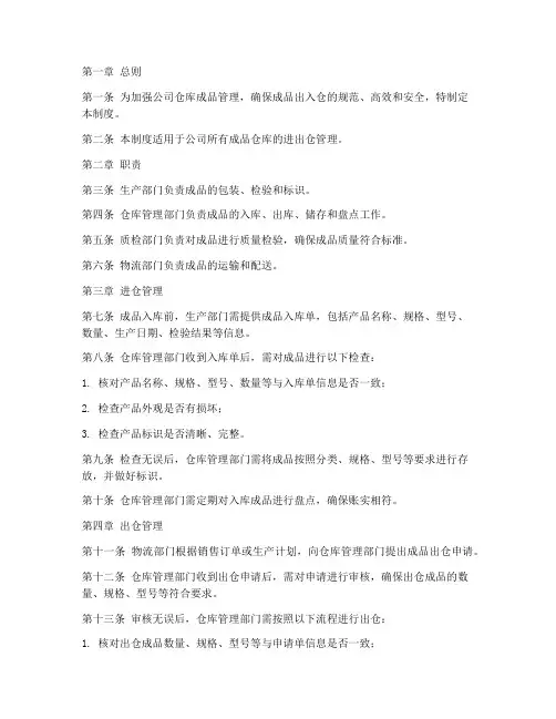 仓库成品进出仓管理制度