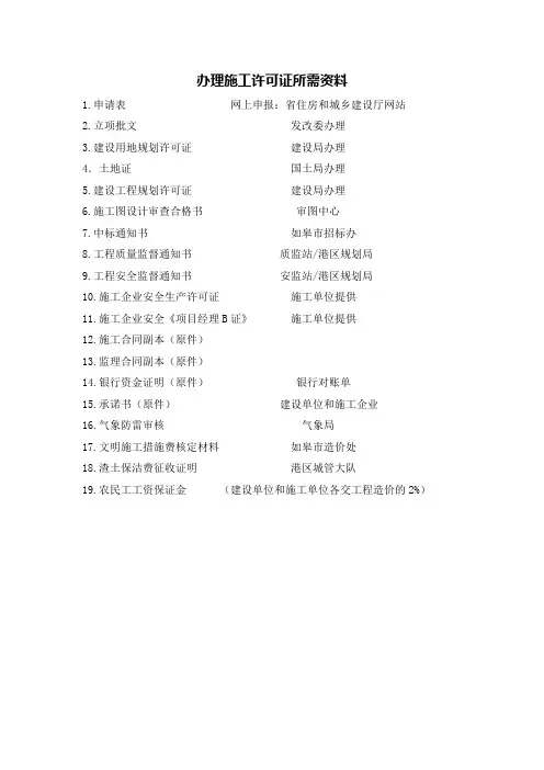 办理施工许可证所需资料