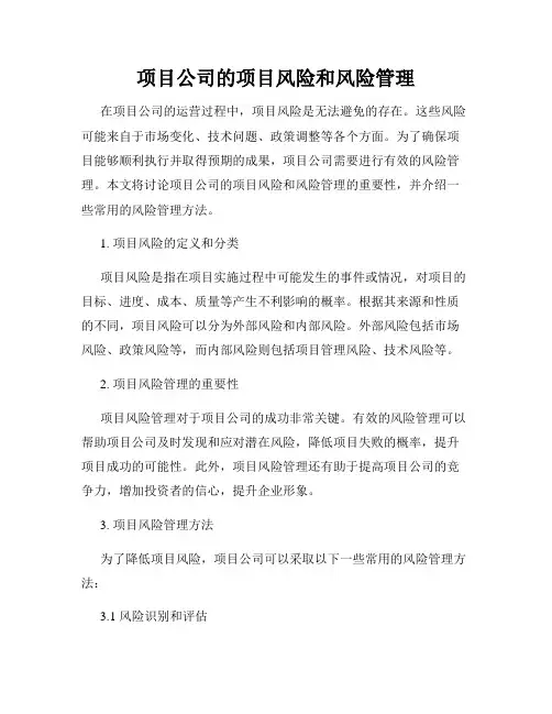 项目公司的项目风险和风险管理