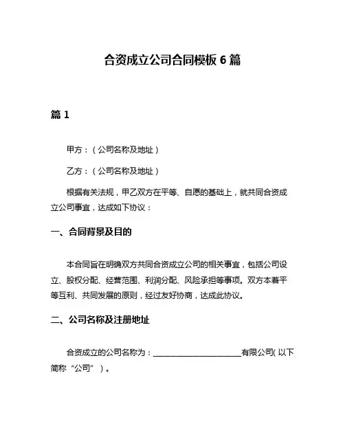 合资成立公司合同模板6篇