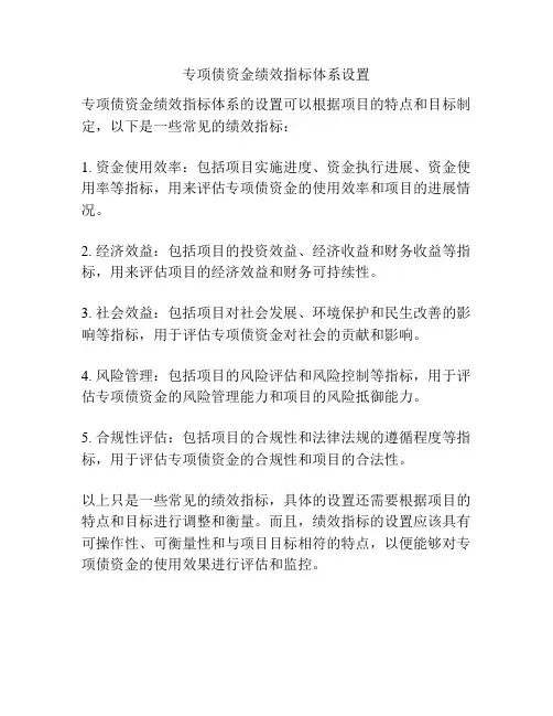 专项债资金绩效指标体系设置