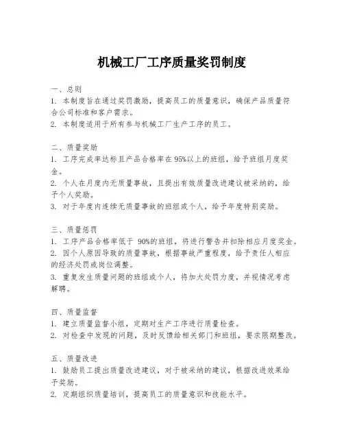 机械工厂工序质量奖罚制度