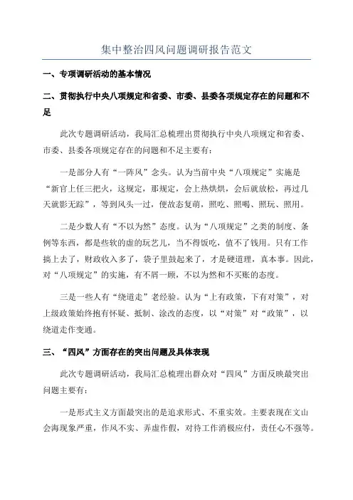 集中整治四风问题调研报告范文