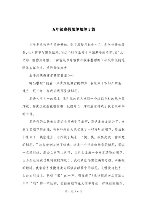 五年级寒假随笔随笔5篇