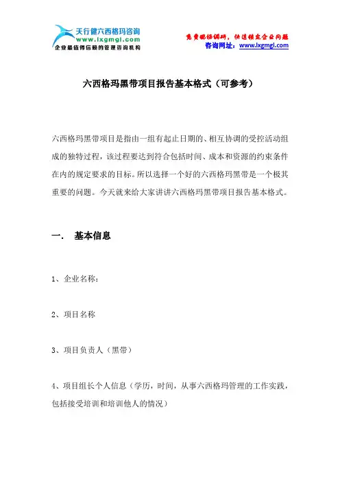 六西格玛黑带项目报告基本格式(可参考)