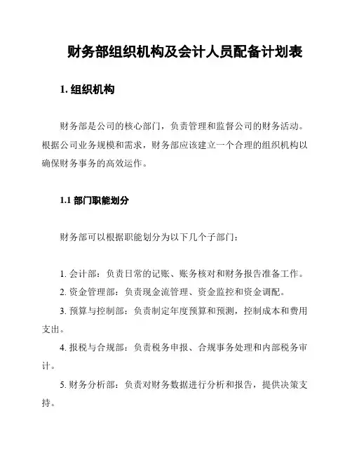 财务部组织机构及会计人员配备计划表