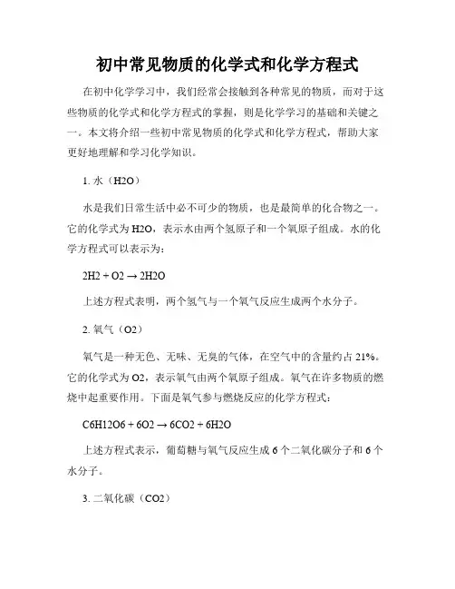 初中常见物质的化学式和化学方程式