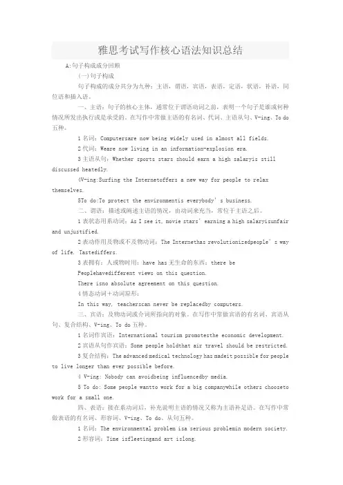 雅思考试写作核心语法知识总结