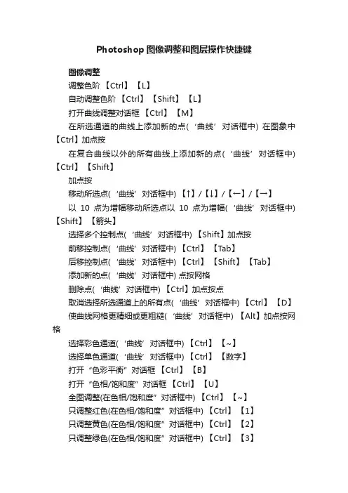 Photoshop图像调整和图层操作快捷键