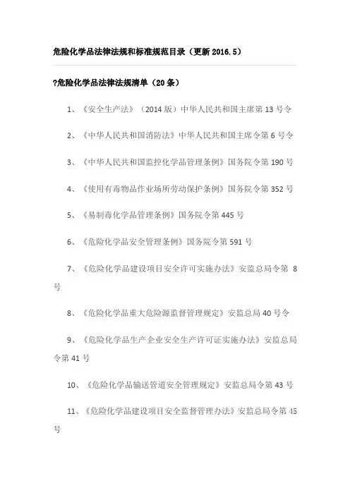 危险化学品法律法规和标准规范目录
