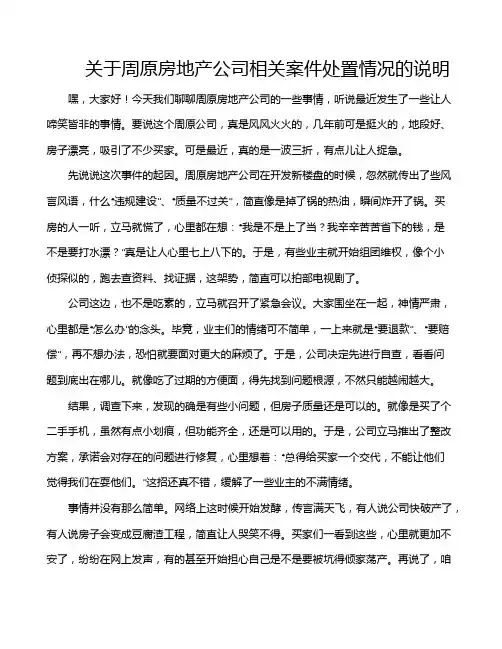 关于周原房地产公司相关案件处置情况的说明