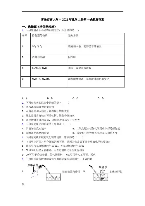 青岛市青大附中2021年化学上册期中试题及答案