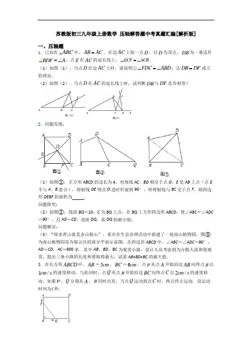 苏教版初三九年级上册数学 压轴解答题中考真题汇编[解析版]