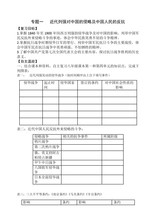 专题一   近代列强对中国的侵略及中国人民的反抗