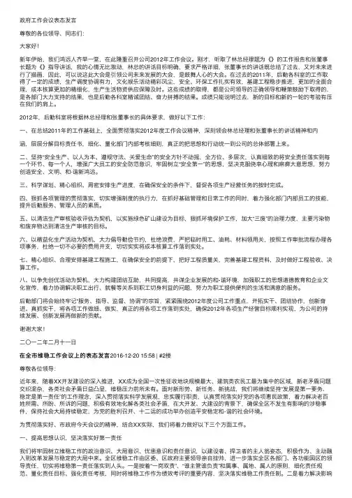政府工作会议表态发言