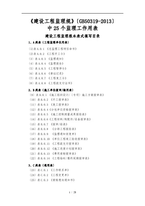 监理单位最新表格模板